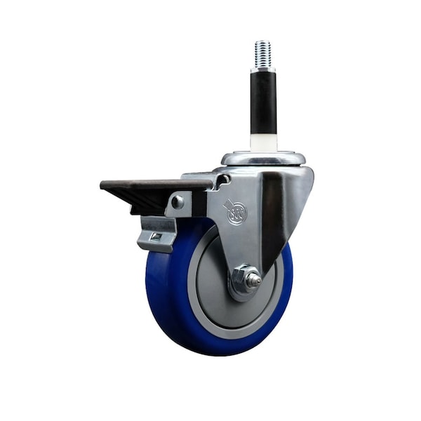 4'' Blue Poly Swivel 7/8'' Expanding Stem Caster with Brake